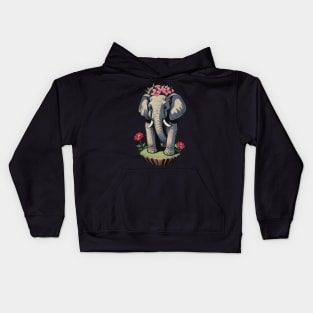 Adorable Elephant Among Blooms - Whimsical Nature Design Kids Hoodie